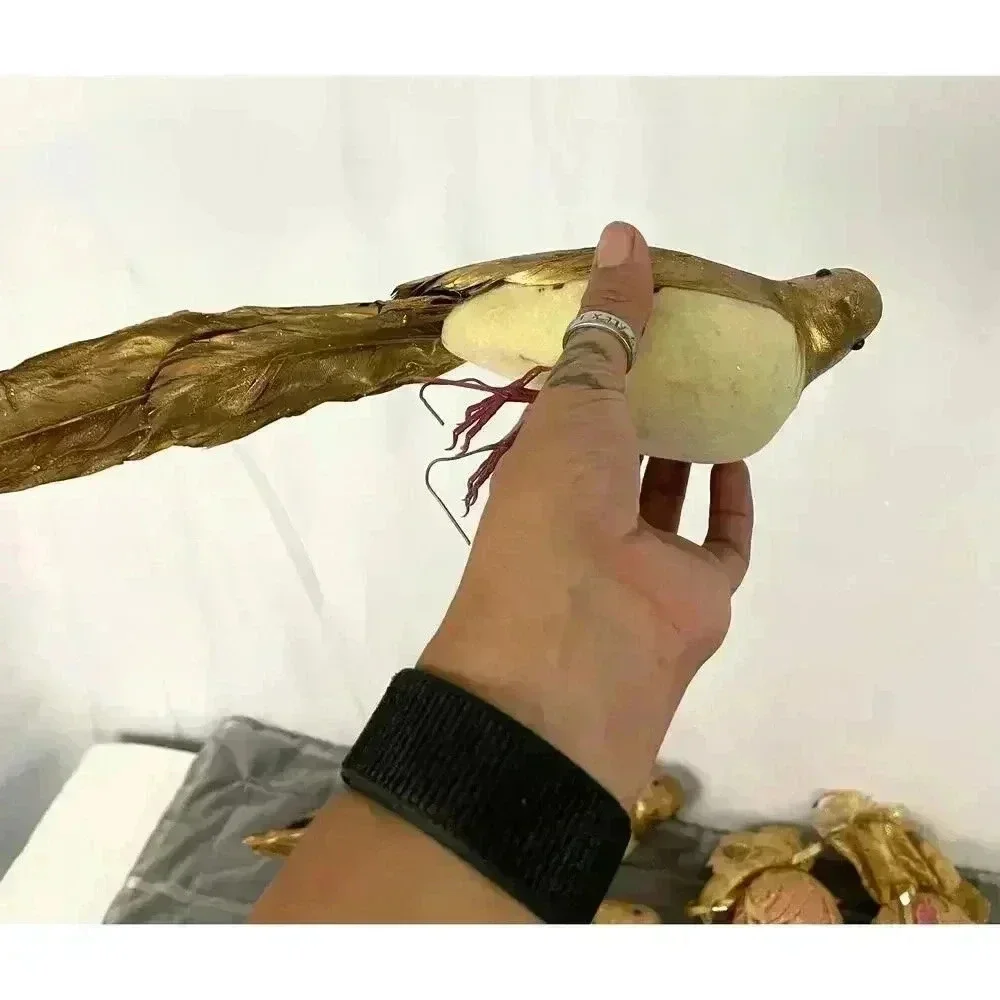 VTG 12x Christmas‎ Decorations Gold Glitter Feathers Feather Birds Ornaments